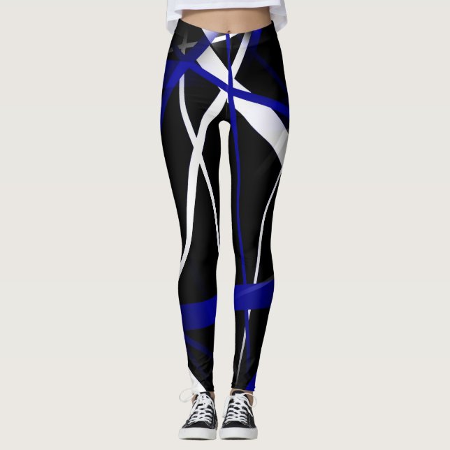 Leggings Lignes Abstraites Royal Blue et White (Devant)