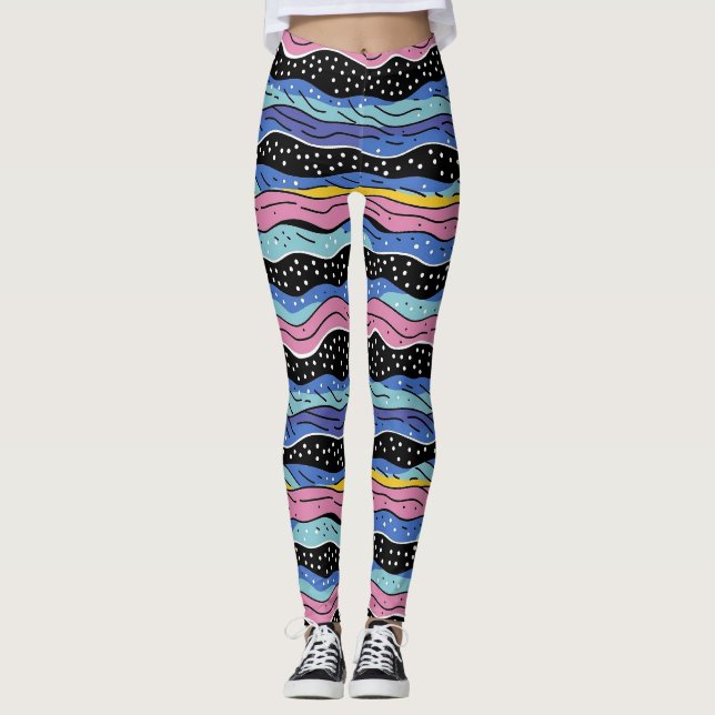 Leggings Lignes Abstraites vives avec Pois (Devant)