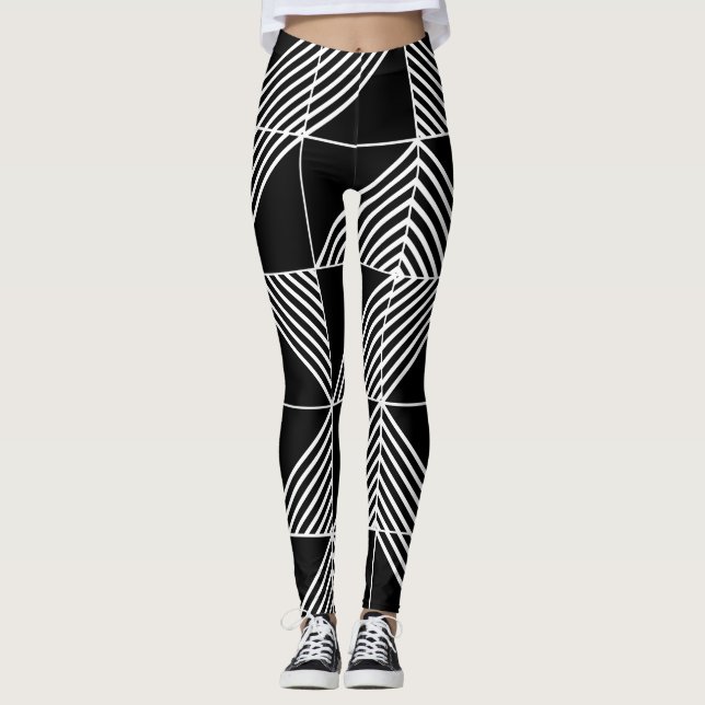 Leggings Lignes Art Déco Noir (Devant)