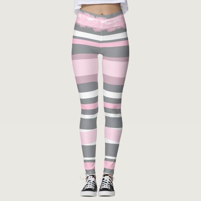 Leggings Lignes blanches gris rose Art Abstrait (Devant)