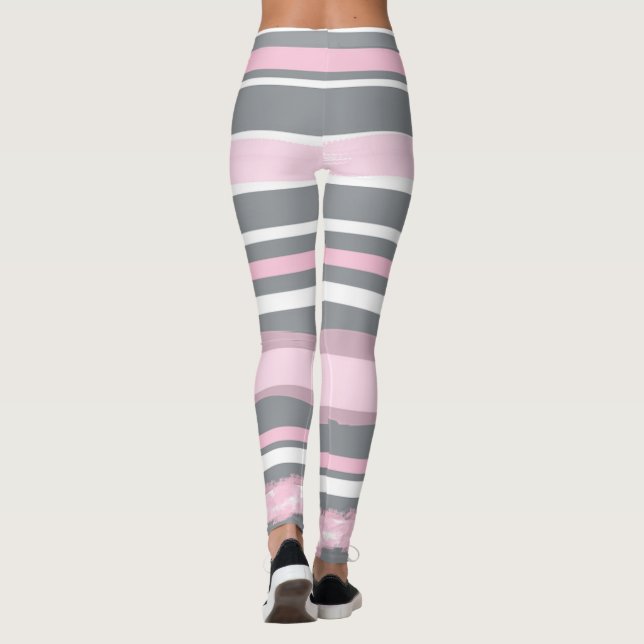 Leggings Lignes blanches gris rose Art Abstrait (Dos)