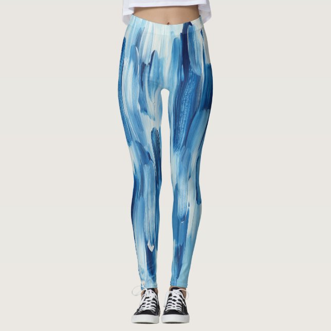 Leggings Lignes bleues froides de brosse. Marine nautique d (Devant)