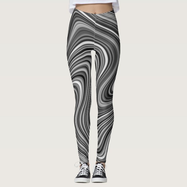 Leggings Lignes courbes gris argenté Cool moderne noir blan (Devant)