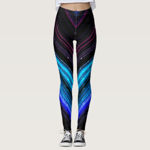 Leggings Lignes de chevron de galaxie bleu-rose métallique