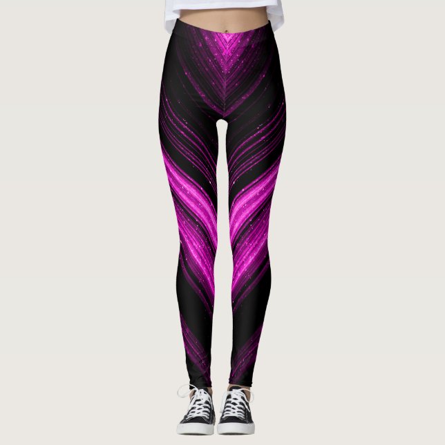 Leggings Lignes de chevron de galaxie magenta rose métalliq (Devant)
