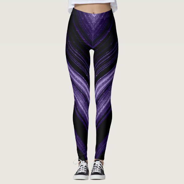 Leggings Lignes de chevron de galaxie ultra-violet métalliq (Devant)