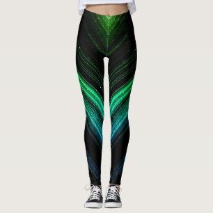Leggings Lignes de chevrons de galaxie verte en métal brill