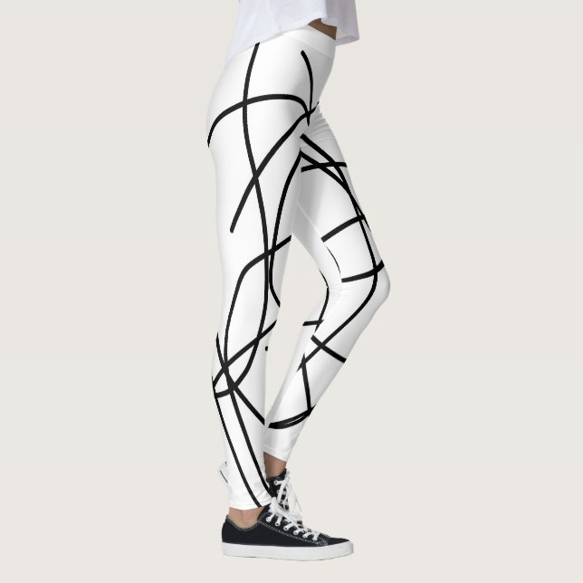Leggings Lignes de dessin noir blanc Abstrait Art noir Mini (Droite)