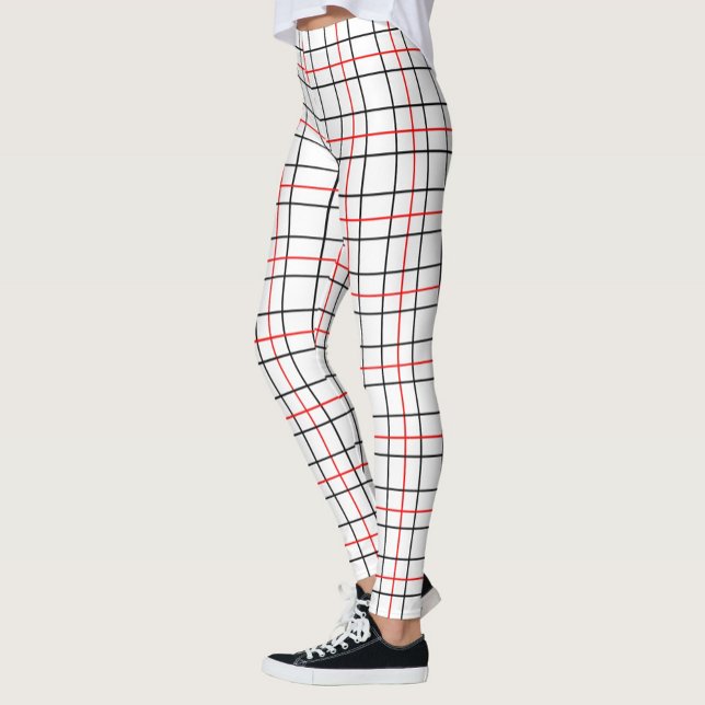 Leggings Lignes de grille noire rouge Conception de plis (Créateur téléchargé)