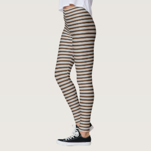 Leggings Lignes de rayures Brown clair gris clair