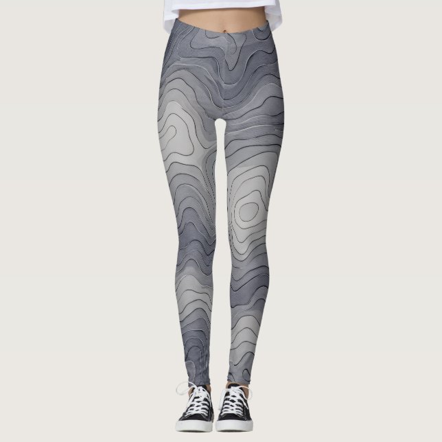 Leggings Lignes d'élévation douces – Échelle de gris (Devant)