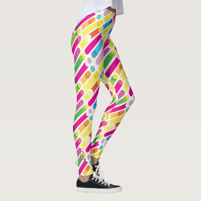 Leggings Lignes diagonales art d'arc-en-ciel de monogramme (Droite)
