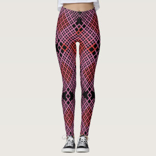 Leggings Lignes diagonales roses et rouges À damiers BG noi