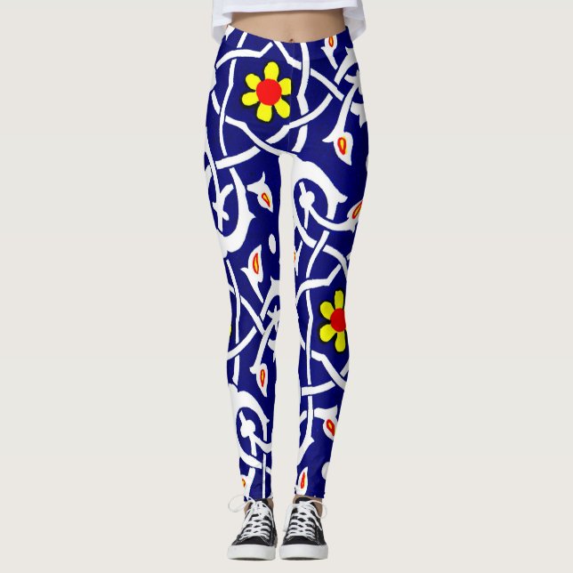 Leggings lignes et barbes et fleurs imprimés (Devant)