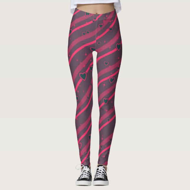 Leggings Lignes et Coeurs violets et roses (Devant)
