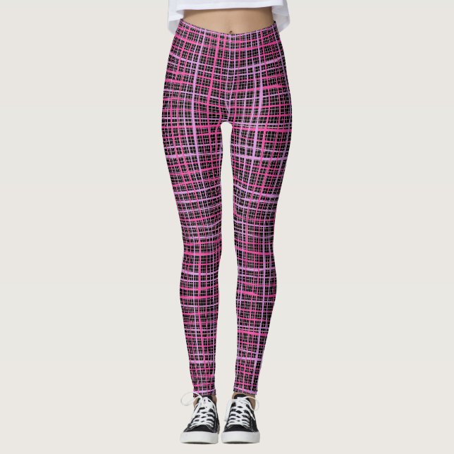 Leggings Lignes fines À damiers motif C09.rose sur Black BG (Devant)
