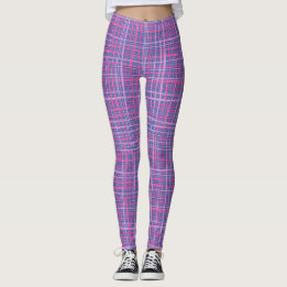 Leggings Lignes fines À damiers motif C09.rose sur LBlue