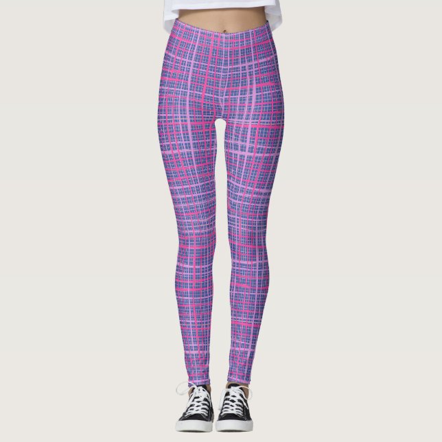 Leggings Lignes fines À damiers motif C09.rose sur LBlue (Devant)