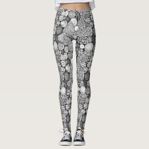 Leggings Lignes Formes Abstraites Noir Blanc Intriquées