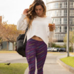 Leggings Lignes funky violet<br><div class="desc">Lignes diagonales funky dans des couleurs vives contre un arrière - plan violet foncé</div>