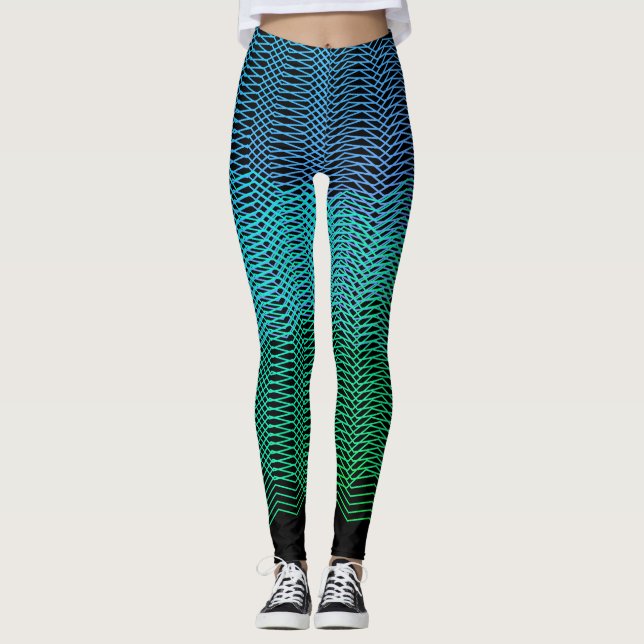 Leggings Lignes Géométriques Abstraites Dégradé Bleu Sur Fo (Devant)