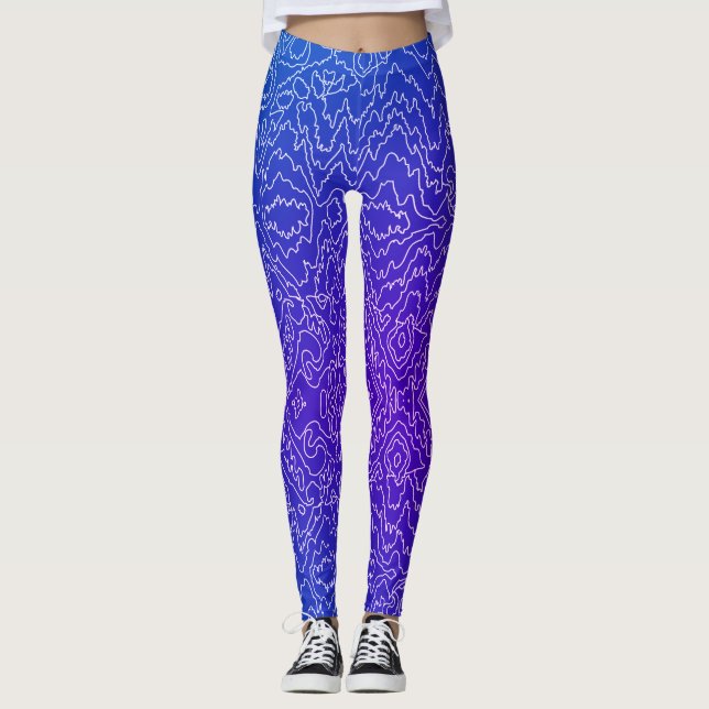 Leggings Lignes géométriques de courbe blanche sur bleu (Devant)