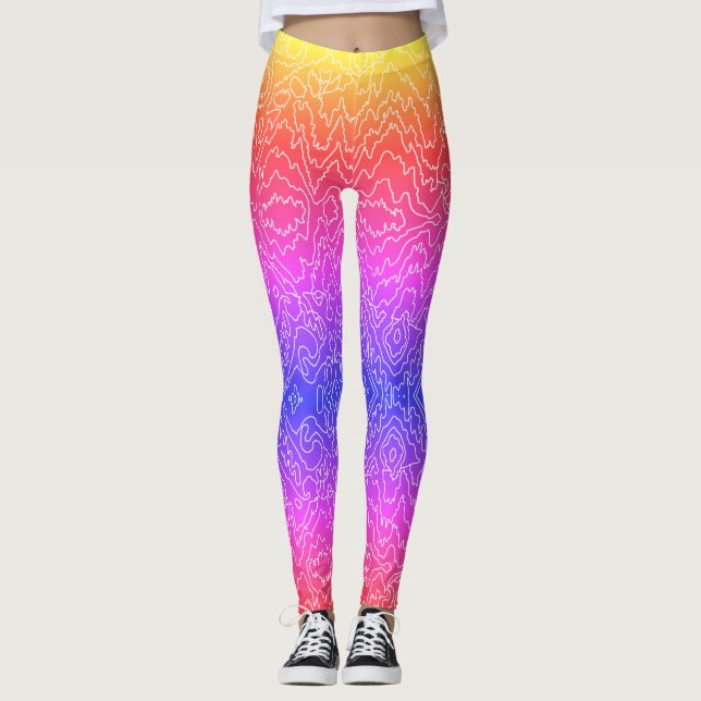 Leggings Lignes géométriques de courbe blanche sur bleu (Devant)