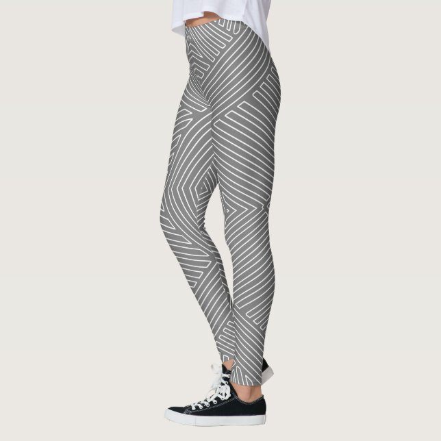 Leggings Lignes géométriques gris et blanc Africain (Gauche)