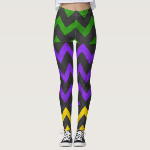 Leggings Lignes Mardi Gras Purple Green Yellow Chevron