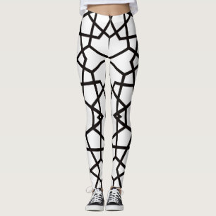 Leggings Lignes noires Abstraites motif sur blanc immaculé