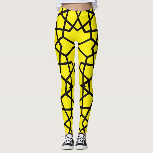 Leggings Lignes noires Abstraites motif sur jaune vierge (Devant)