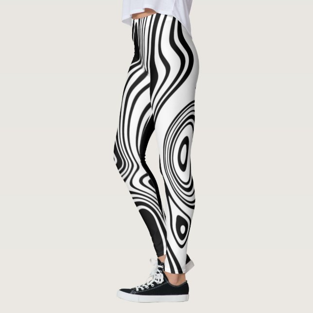 Leggings Lignes noires et blanches Abstraites déformées 7 (Gauche)
