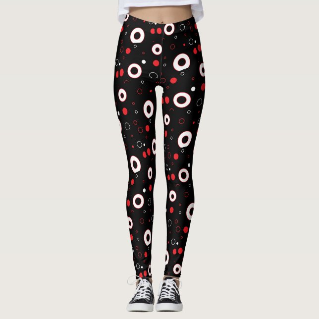 Leggings Lignes noires et blanches et abstrait à pois (Devant)