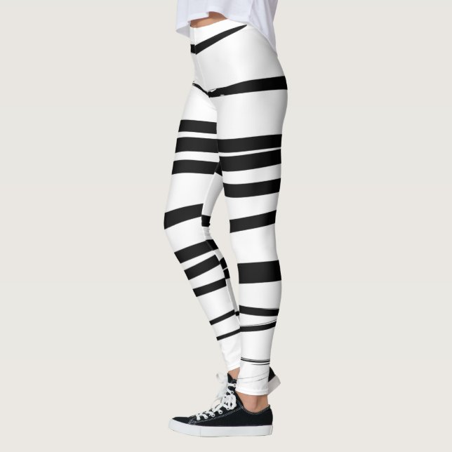 Leggings Lignes noires et blanches modernes Art Abstrait (Gauche)