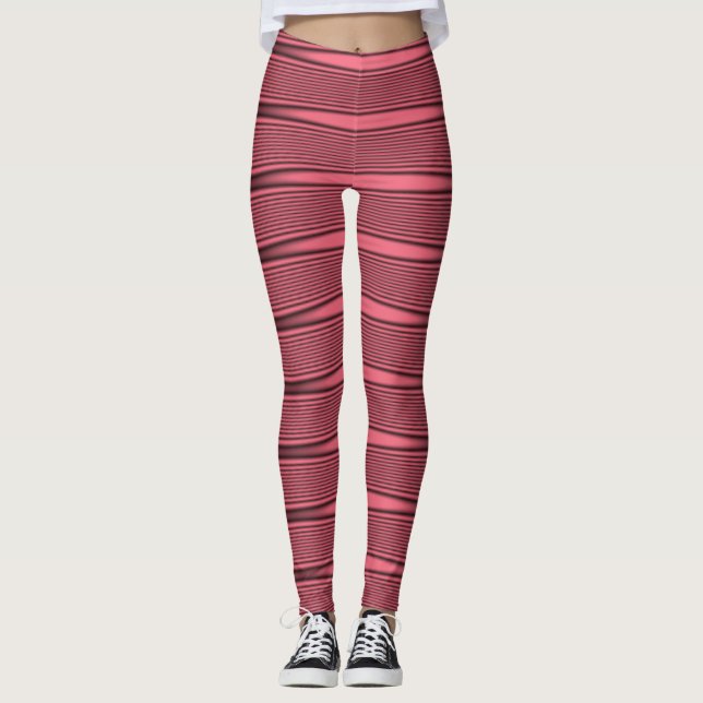 Leggings Lignes ondulées roses et noires (Devant)