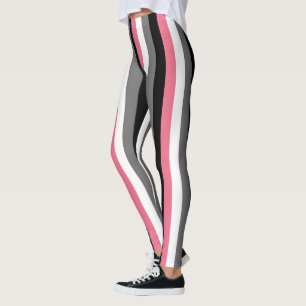 Leggings Lignes verticales rayures rose blanc gris noir