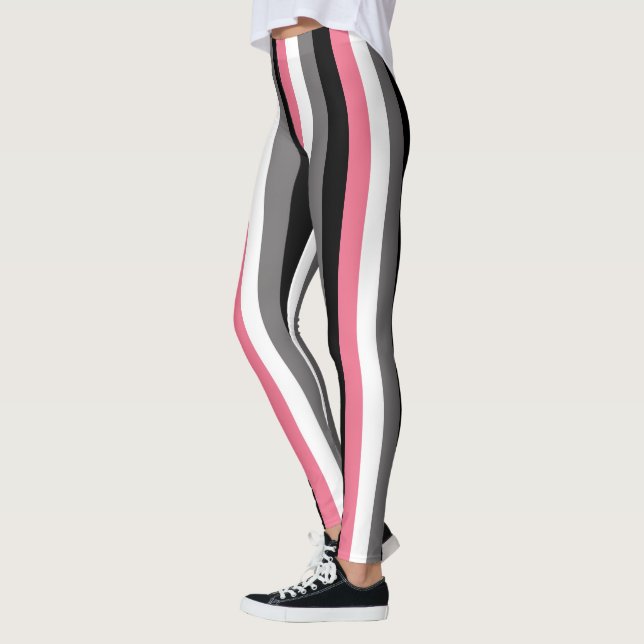 Leggings Lignes verticales rayures rose blanc gris noir (Gauche)