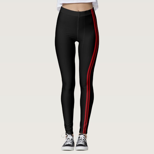 Leggings Lignes verticales rouges sur noir (Devant)