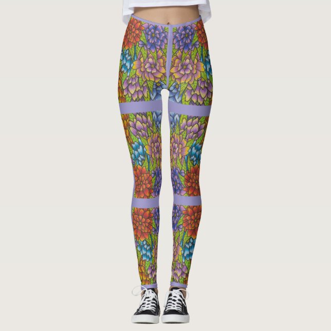Leggings Lilac Avec Fleurs et Grandes Couleurs (Devant)