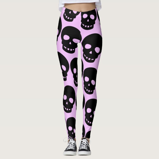 Leggings Lilac Esthétique Pastel Goth Skuls Gros Imprimé (Devant)