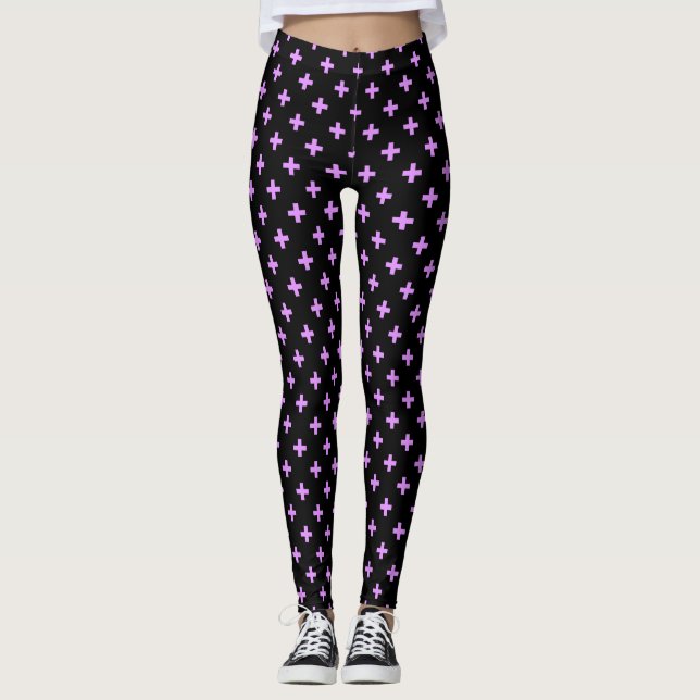 Leggings Lilac polka croise sur noir (Devant)