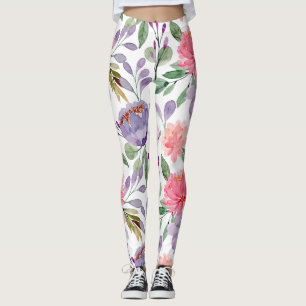 Leggings Lilac Purple Pastel Rose Motif Floral