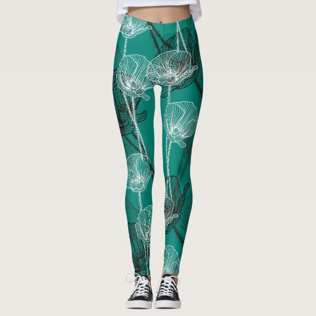Leggings Lillies d'eau sur vert (Devant)