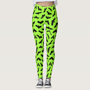 Leggings Lime Green Bat Motif Halloween