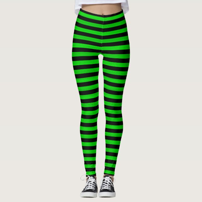 Leggings Lime Green Black Stripes Motif sans couleur (Devant)