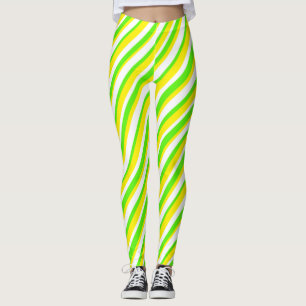 Leggings Lime Vert Jaune et blanc Abstrait rayures