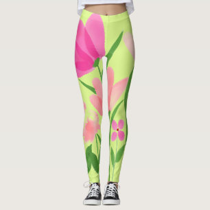 Leggings Lime vert - Légumineuses florales roses