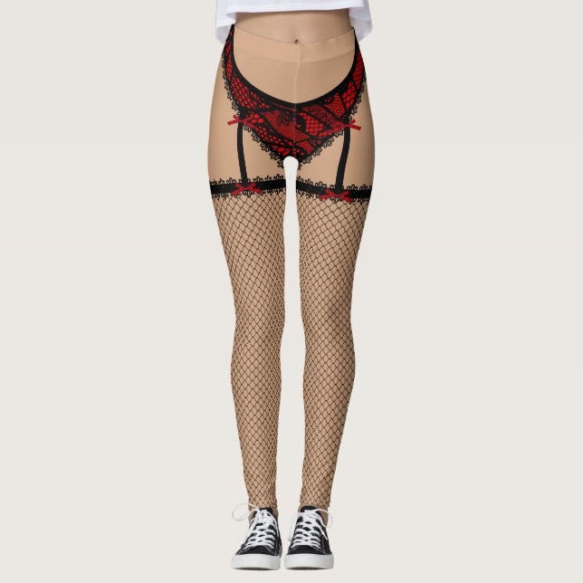 Leggings Lingerie noire et rouge (Français coupés) (Devant)