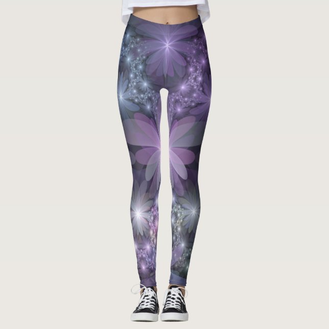 Leggings Lit de fleurs tendance brillant art fractal abstra (Devant)