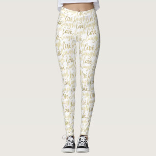 Leggings Live Laugh Love Faux Gold Letting Blanc